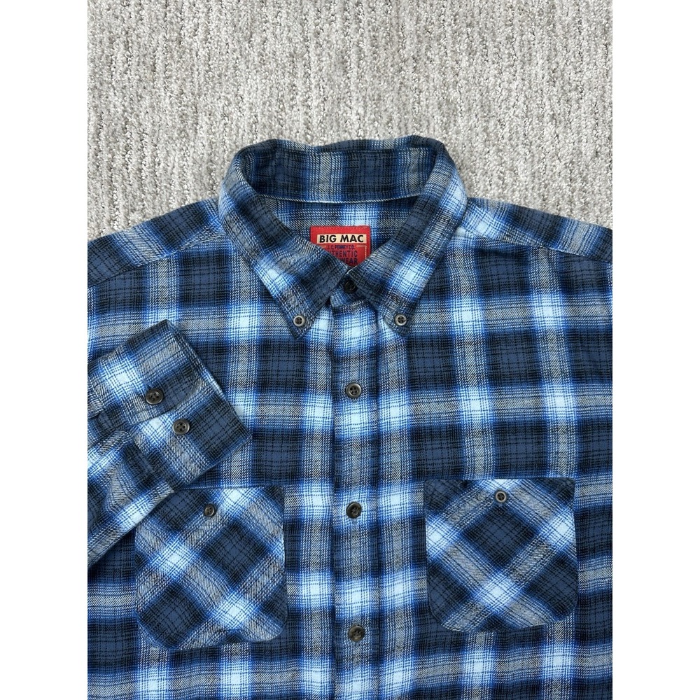 Big Mac JC Penny Flannel Shirt Mens‎ Small Blue Plaid Long Sleeve Workwear